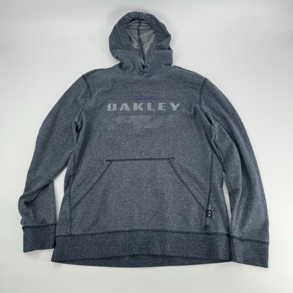 Oakley Men's Gray Logo Graphic Hoodie Regular Fit Pullover Sweatshirt Blue L